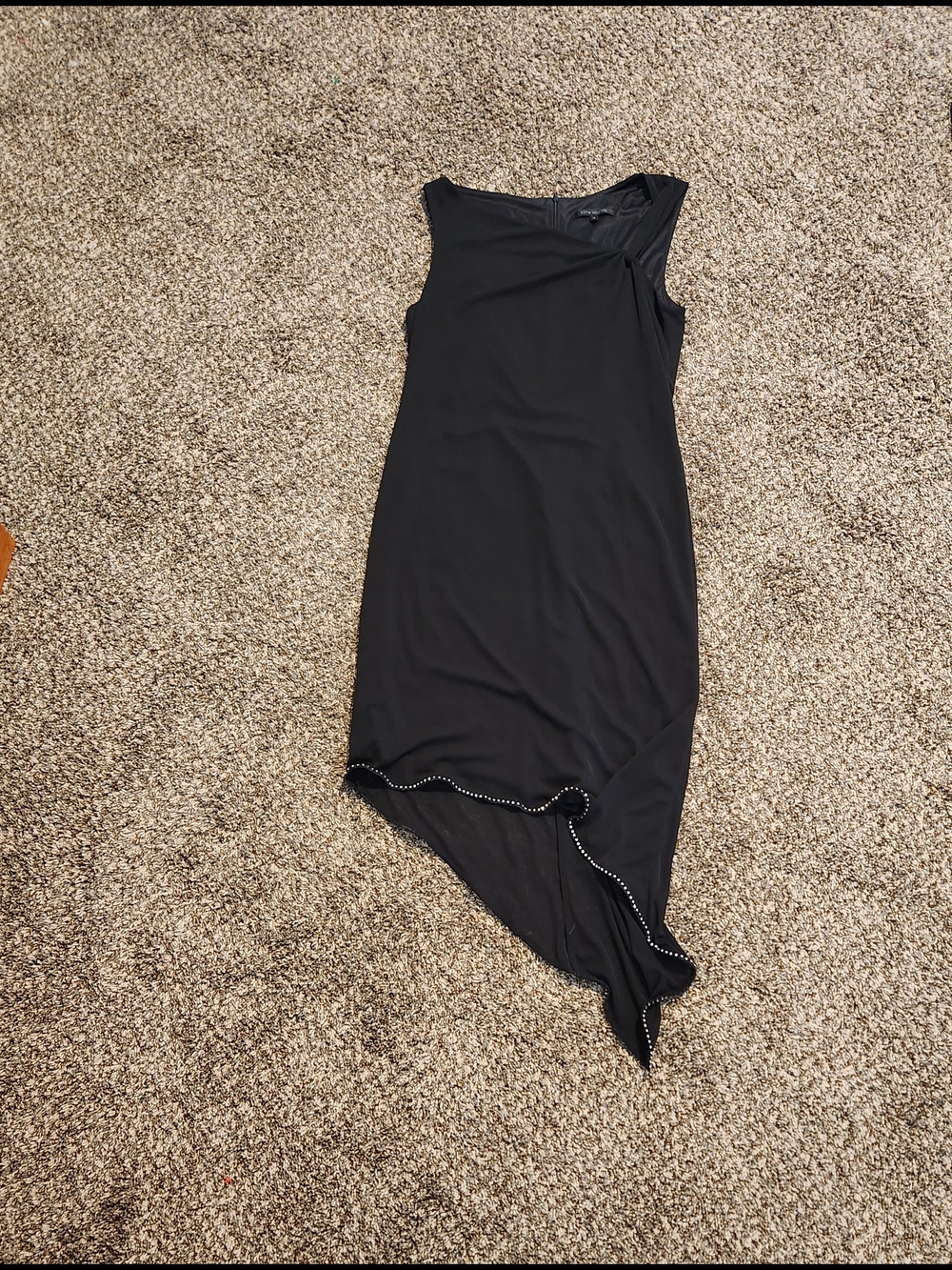 David Meister Black Asymmetric Hem Sheath Dress with Stud Detail